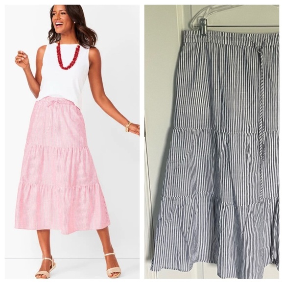 Talbots Dresses & Skirts - Talbots tiered striped midi Skirt blue white elastic drawstring  35980